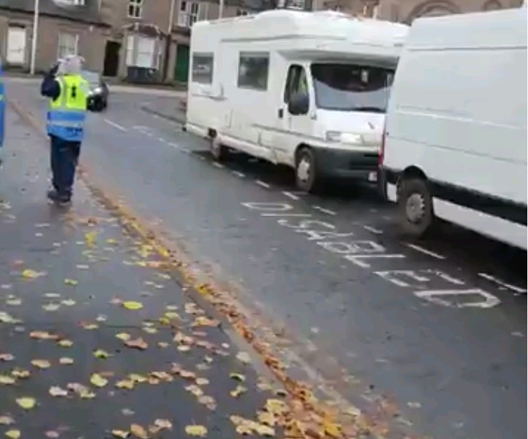 53. The 1320 mile indy-walk team have left Brechin where they parked Diane Mathieson's RV and Lorna Taylor's white van in disabled parking spots. Heading for Kirriemuir to a yesser welcome committee then Forfar.