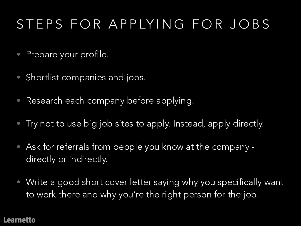 I recommend shortlisting companies that you want to work for and directly emailing the CEO (or someone high up enough to have hiring power).Even if you're responding to a job ad, it's better to reach out to people directly.Follow these steps: