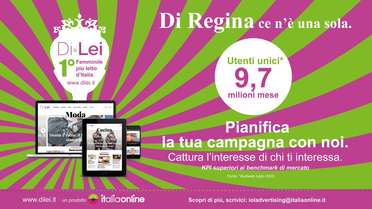 Se vuoi il piano media più efficace del reame👑, pianifica le tue campagne sul magazine femminile più letto d'Italia
#dilei #italiaonline #magazinefemminile #pianomedia