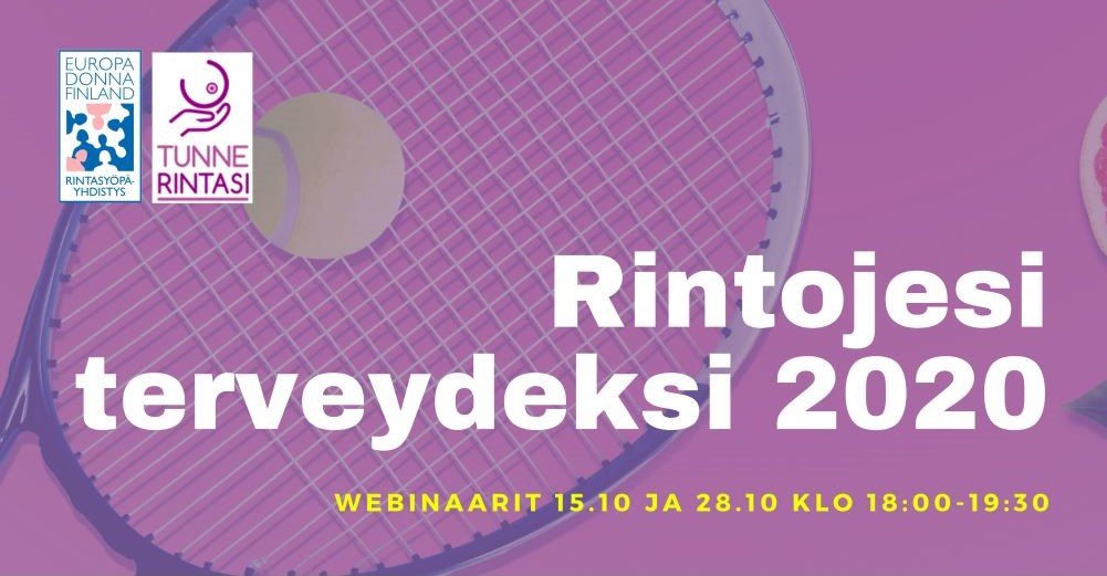 EuropaDonnaFi's tweet photo. Tänään @tunnerintasi ja Rintasyöpäyhdistyksen Rintojesi Terveydeksi 2020 -tapahtuman toinen webinaari "Kokonaisvaltainen hyvinvointi".
Tervetuloa linjoille, osallistumuslinkki: https://t.co/l1jp9s3ysT
#rintojesiterveydeksi #bhd2020 https://t.co/TbBhbeBior
