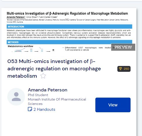 Amanda Peterson (@petersonamandal) on Twitter photo Attending #MetSoc2020? Check out my poster #53! Where we use a multi-omics workflow to investigate how stress can impact immunometabolism <a href="/CreekLab/">CreekLab</a> <a href="/MIPS_Australia/">Monash Institute of Pharmaceutical Sciences</a> <a href="/EMN_MetSoc/">EMN Metabolomics Society</a> <a href="/MetabolomicsSoc/">Metabolomics Society</a> Attending #MetSoc2020? Check out my poster #53! Where we use a multi-omics workflow to investigate how stress can impact immunometabolism <a href="/CreekLab/">CreekLab</a> <a href="/MIPS_Australia/">Monash Institute of Pharmaceutical Sciences</a> <a href="/EMN_MetSoc/">EMN Metabolomics Society</a> <a href="/MetabolomicsSoc/">Metabolomics Society</a>