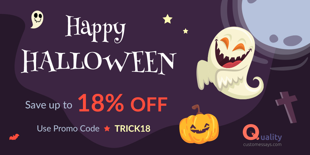 AceYourEssays's tweet photo. HAPPY HALLOWEEN SALE 2020! 🎃 Use code TRICK18 when pacing your order and play 18% less... Let the halloween magic do its job!☠️ (until the 7th of November 2020) #Halloween #Halloween2020 #essays #studentlife https://t.co/LufbDlEpI6 https://t.co/bDyAHQWI77