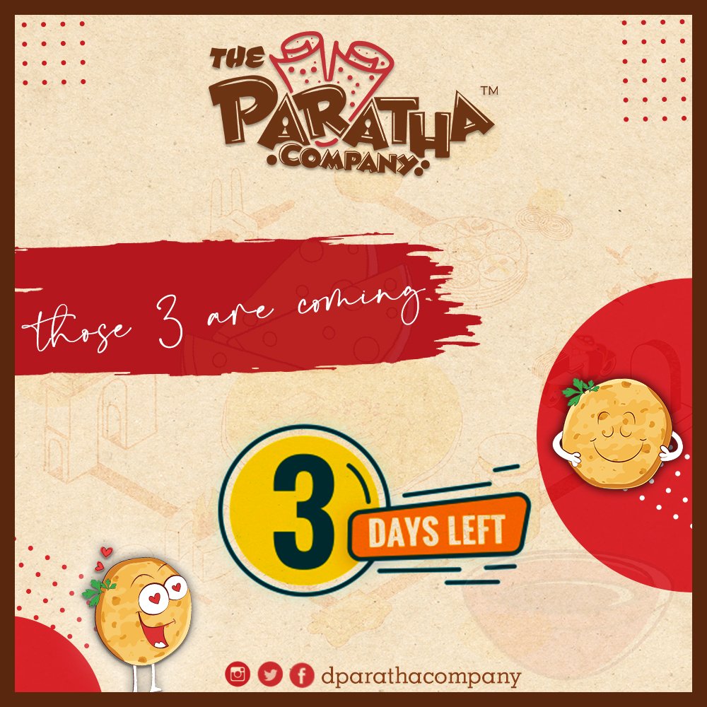 3 ᴅᴀʏꜱ ᴛᴏ ɢᴏ
Your favourite three musketeers are coming back in town. If you are hungry and homesick don't worry we got you.
STAY TUNED
#restaurant #theparathacompany #threemusketeers #paratha #bestparatha #parathainbangalore #bangalore #bangaloreeats #foodie #parathas