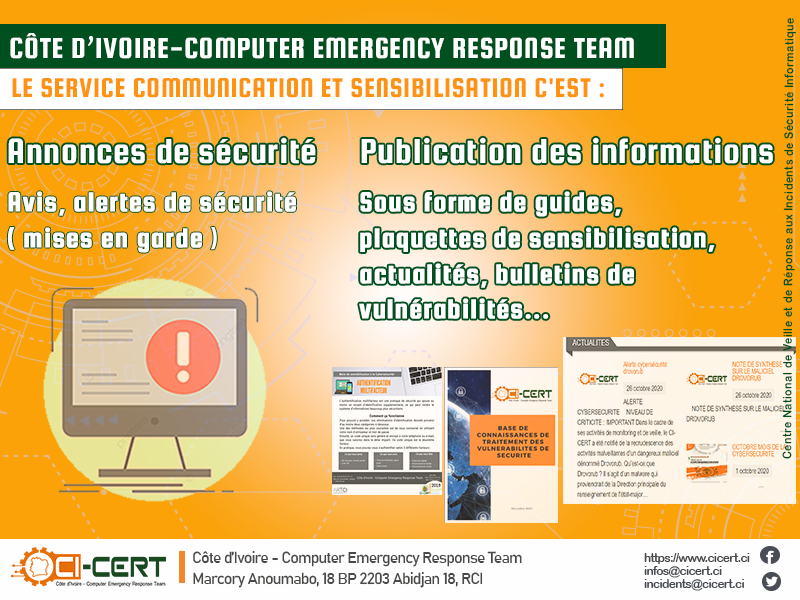 CI__CERT's tweet photo. Découvrez ce jour, le service Communication et sensibilisation du CI-CERT.
@ANSUT_CI @artcitic @abidjan_net @MenupCi @RTIOfficiel @NCI_Television 
#PromoCICert
#OctobreCybersec20 https://t.co/qSjKw2XaAk