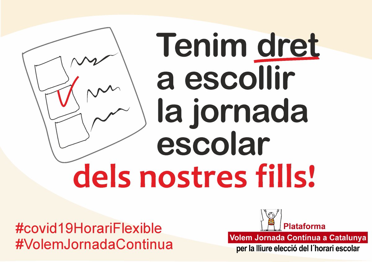 ContinuaCat's tweet photo. Deseamos decidir lo mejor para nuestros hijos!
@educaciocat @JosepBargallo #VolemJornadaContinua https://t.co/nrezkVkiXE