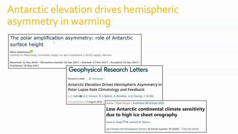 As I'm not quite sure how much of this is published I won't tweet figures from  @lchahn_uw but really interesting work on lapse rate feedbacks and topography in regulating  #AntarcticAmplification More in these references: