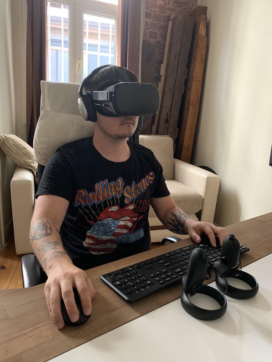 elnarvideo's tweet photo. When a new @vr_oasis video is so awesome, you have to edit it in VR because not even your wife is allowed to see the screen. #vrediting #oculusquest #whereismyoculusquest2 #officeofthefuture https://t.co/RUIErjIDgG