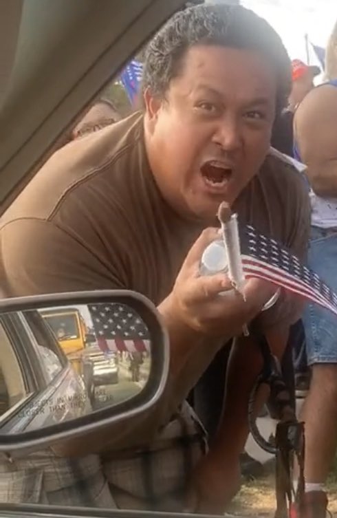 davenewworld_2's tweet photo. This crazy Trump supporter was last seen at a MAGA rally in Beverly Hills, CA taking photos of people's license plates and trying to intimidate them. https://t.co/Bxnn9n9S96