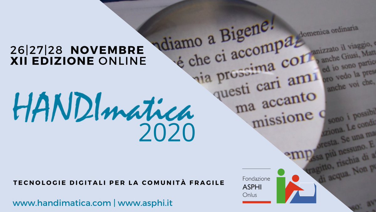 FondazioneAsphi's tweet photo. A #HANDImatica2020 parleremo di #smartworking e #disabilità, #DaD e #DDI, #anziani fragili e #tecnologie per #disabili adulti. https://t.co/hk2texKd3M https://t.co/QASpMnLtlv #HANDImatica #asphicondivide #disabilità #scuola #lavoro #fragilità #anziani #entiricerca #terzosettore https://t.co/0MUPpmuHgh