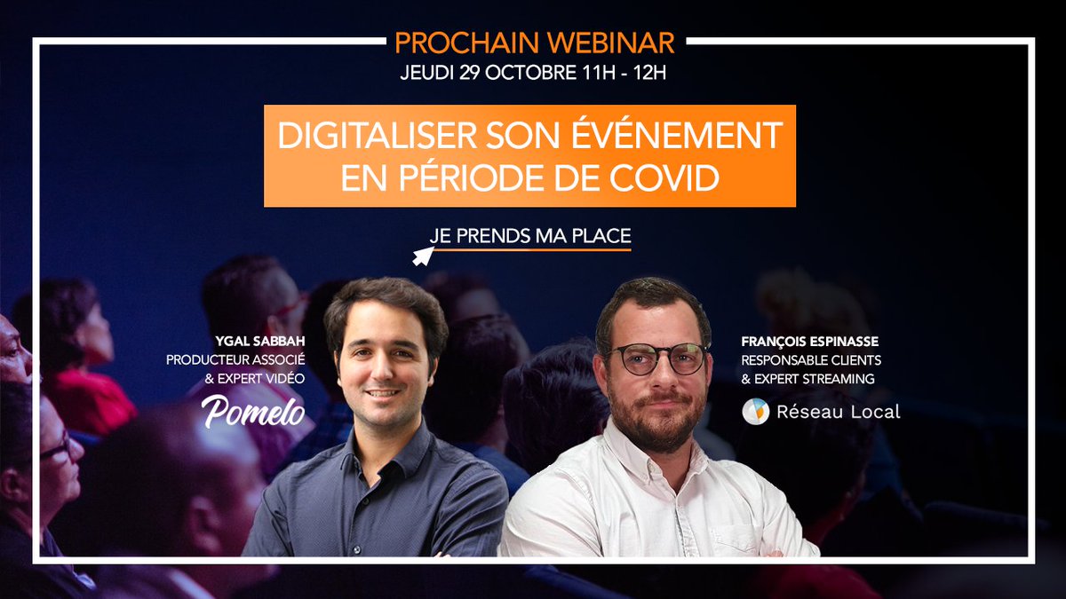 Comment rassembler votre audience même en temps de crise ?
Rendez vous demain à 11h pour notre prochain webinar.
François et Ygal vous expliqueront ce que la vidéo et le streaming apportent à un événement digital.
Inscription : webinar.liveness.tv