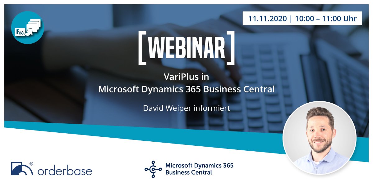 orderbase's tweet photo. Habt ihr euch schon für unser (kostenloses) Webinar zum #orderbase VariPlus am 11.11.2020 angemeldet? Anmeldung und weitere Informationen findet Ihr unter:  https://t.co/Ggdw3txjLu #MSDyn365BC https://t.co/bJfEeRxKuV