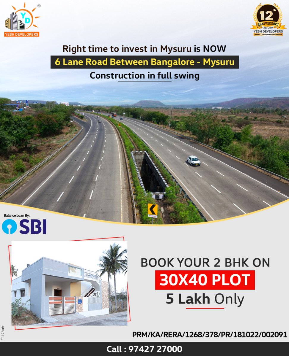 YeshDevelopers's tweet image. With 6 Lane Road construction in full swing between Bangalore - Mysore. This is the right time to invest in real estate properties. Check out some affordable plots and villas by  yeshdevelopers.com

Call Now.

#mysore #plotsinmysore #Bangalore #plotsandland #yeshdevelopers