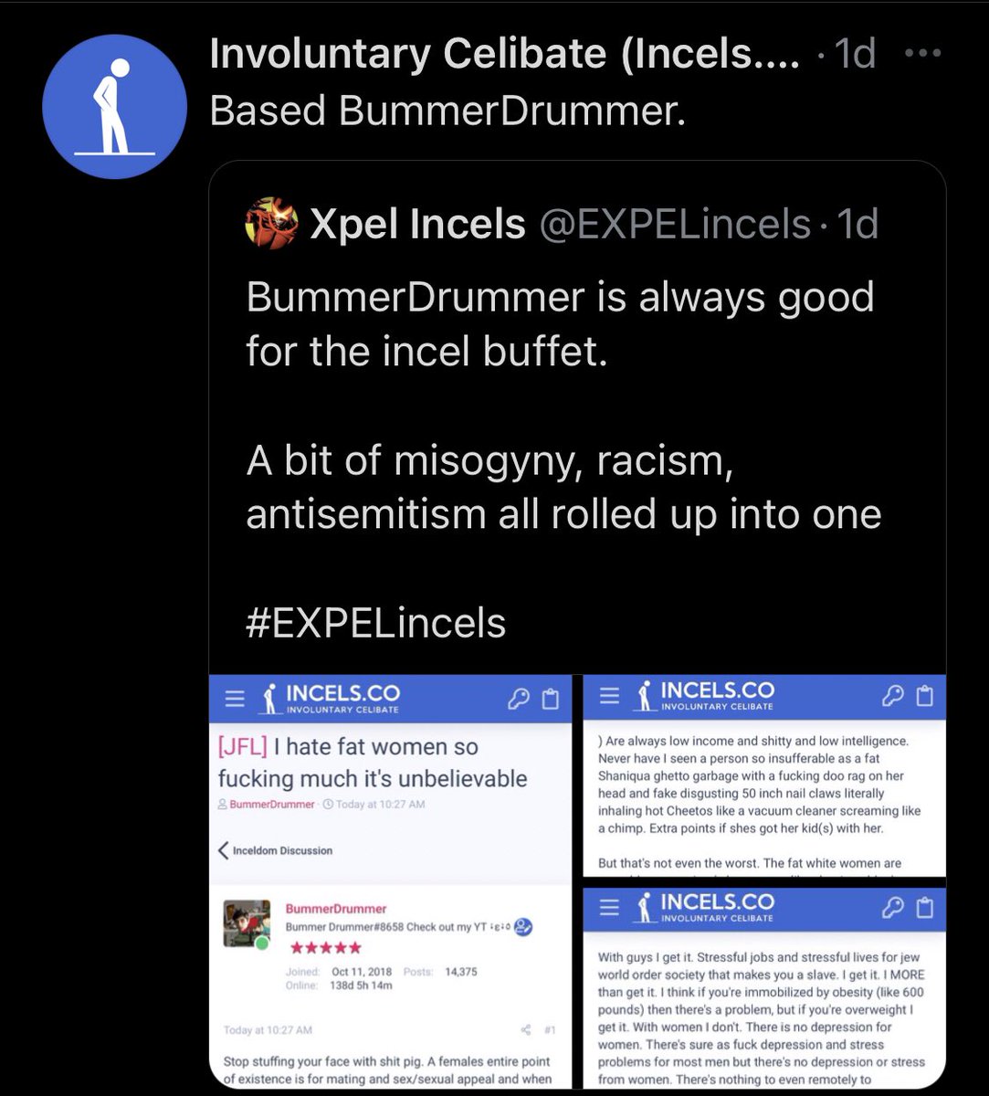 Incels have decided to drop the facade that I am cherry picking their worst posts.  #EXPELincels