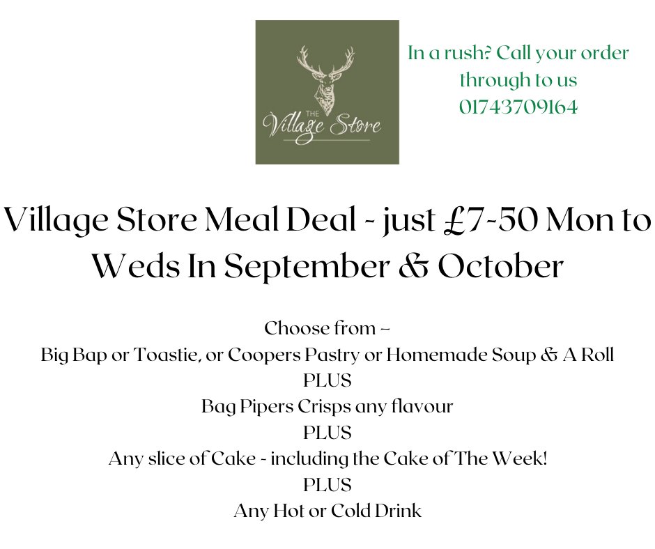 HaughmondStore's tweet photo. Lunch Time Meal deal still reduced by 25% for Mondays Tuesdays &amp; Wednesdays in October &amp; November. Freshly made for you! https://t.co/f2oUS2uP4x