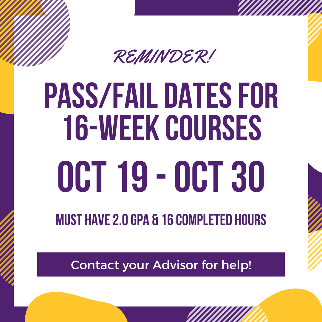 ashlandadvising's tweet photo. Pass/fail forms for 16-week courses are due on Friday! #CenterForAcademicSupport https://t.co/0AAUG233ro