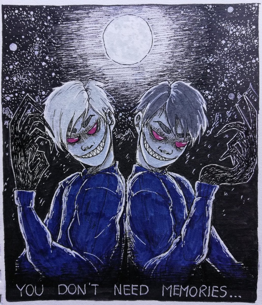 nox_et_stellae's tweet photo. shh let's not talk about how I'm late again
#HQHorrorWeek day 6: ~seeing double/you don't need memories~
twin demons who feed on people's memories?? sign me up https://t.co/KgjQ5YvfF1