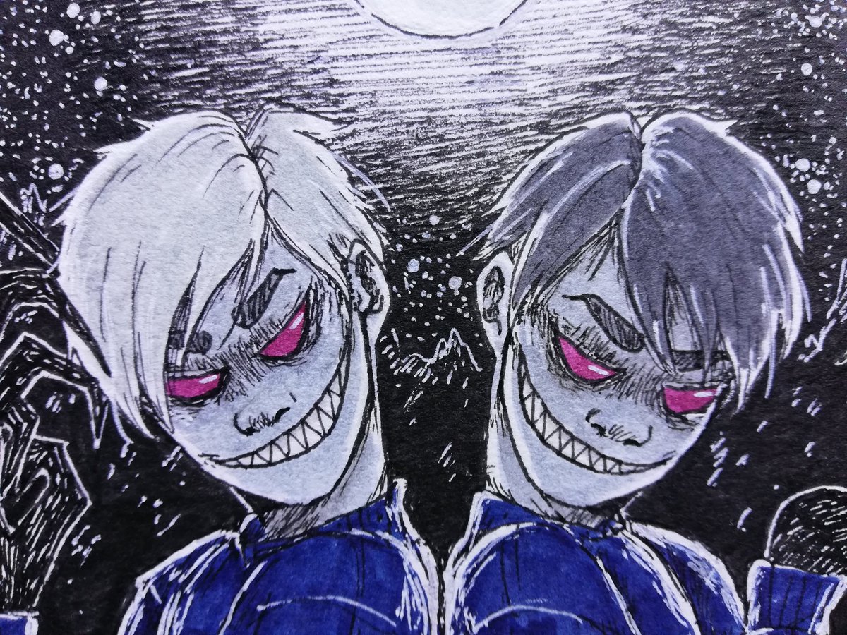 nox_et_stellae's tweet photo. shh let's not talk about how I'm late again
#HQHorrorWeek day 6: ~seeing double/you don't need memories~
twin demons who feed on people's memories?? sign me up https://t.co/KgjQ5YvfF1