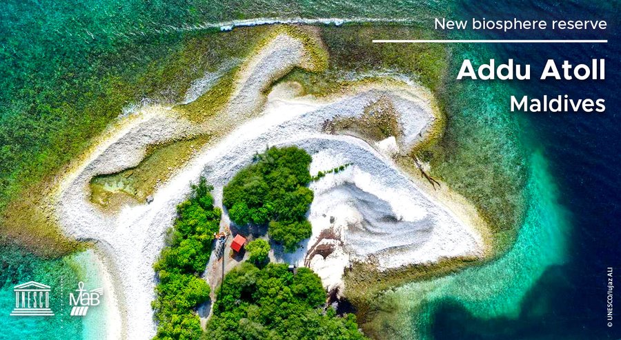 New <a href="/UNESCO_MAB/">UNESCO Biodiversity</a> #BiosphereReserve: Addu Atoll, #Maldives. Congratulations! 😃👏

Learn more about #BiosphereReserves: en.unesco.org/mab/about