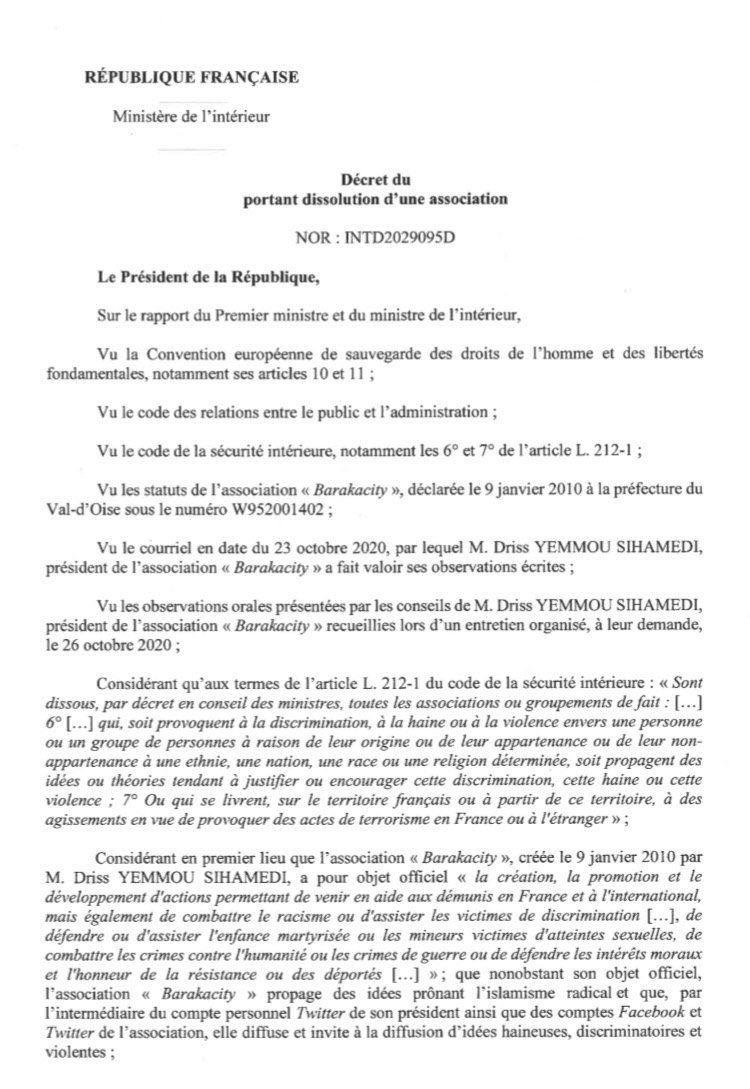 JcBrisard's tweet photo. 🔴 Le Conseil des ministres a prononcé la dissolution de l’association BarakaCity, dirigée par Idriss Sihamedi @GDarmanin @gouvernementFR https://t.co/evReyh8fW6