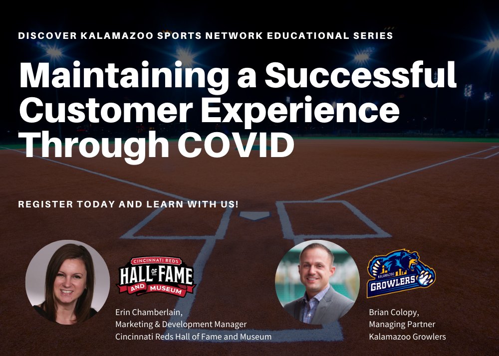 Join us for the next Discover Kalamazoo Sports Network Educational Series virtual event on November 10th from 12pm - 1:30pm. Featuring Brian Colopy of the <a href="/kzoogrowlers/">Kalamazoo Growlers</a> and Erin Chamberlain of the <a href="/RedsMuseum/">RedsMuseum</a>. Registration is FREE. Sign up today! 👉 buff.ly/3jA63Z0
