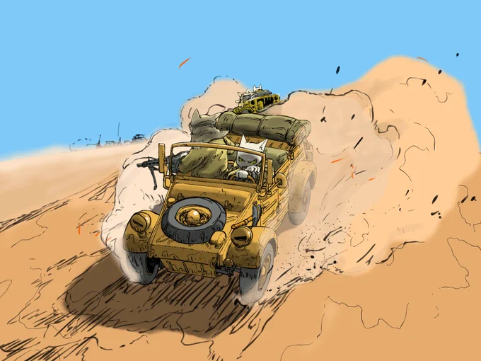 週の真ん中に車とネコ兵士? 