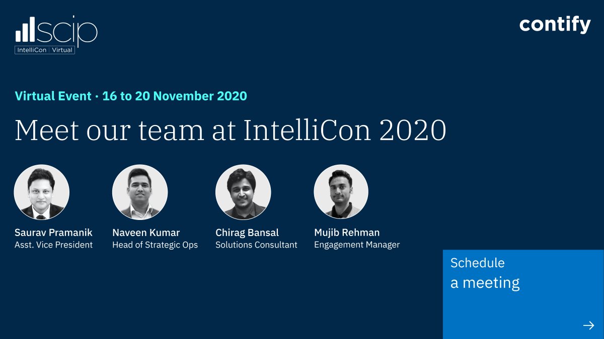 contify's tweet image. Join our team at #IntelliCon2020 and explore the benefits of setting up a successful Market and Competitive Intelligence solution for your organization. To schedule a meeting, click here- bit.ly/3lTKYdJ

#competitiveintelligence @SCIP  #SCIP #marketintelligence #AI