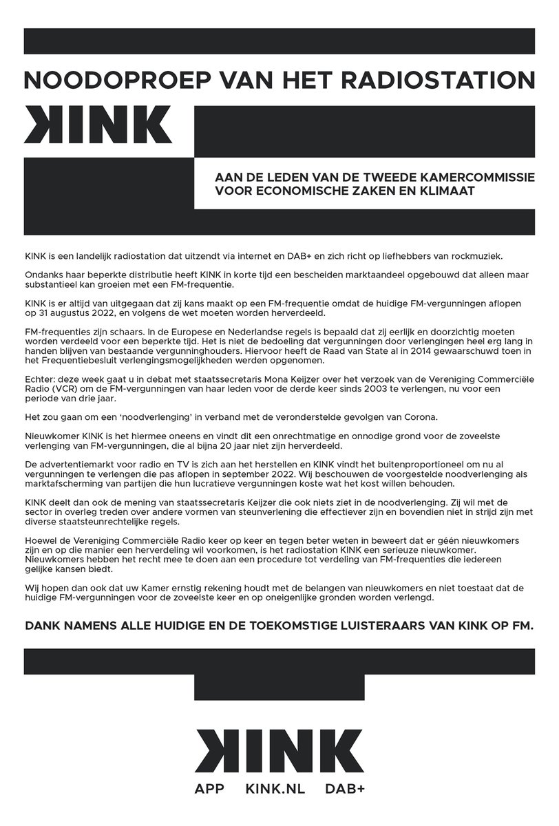 KINKpuntnl's tweet image. .@kinkpuntnl kan alleen uitzenden op FM als FM-frequenties eerlijk worden herverdeeld, zoals wettelijk bepaald. @MonaKeijzer @JobaCDA @ArneWeverling @realDionGraus @LauraBromet @Lisawesterveld @eppobruins @peterkwint @FrankFutselaar @MatthijsSienot @KeesVee @wmoorlag @LodewijkA