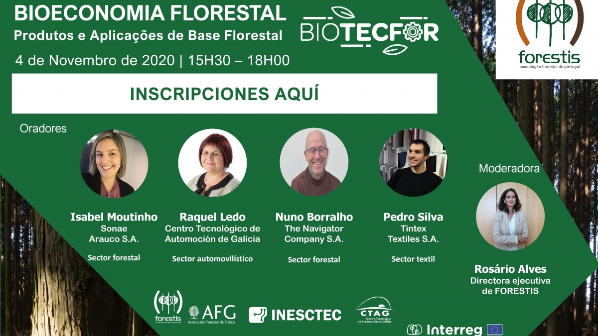 📢El 4 de noviembre se celebrará un webinar sobre Bioeconomía Forestal: productos y aplicaciones de base forestal. En el que @raquel_ledo de nuestro Centro asociado @CTAG_Materials expondrá su parte en el proyecto #Biotecfor. 🙌📺 Inscríbete aquí 👉cutt.ly/tgRpTTP