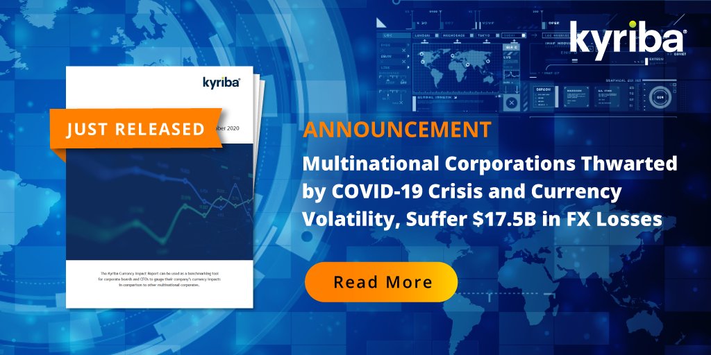 kyribacorp's tweet photo. Just Announced: Kyriba's latest Currency Impact Report is now available on Q2 earnings. The report details $17.5B in #FXLosses to N. American and European companies in Q2 2020 due to #COVID19. Read more on this report in the press release: https://t.co/wtVhKoxxQC #activeliquidity https://t.co/gEr9dXggGh