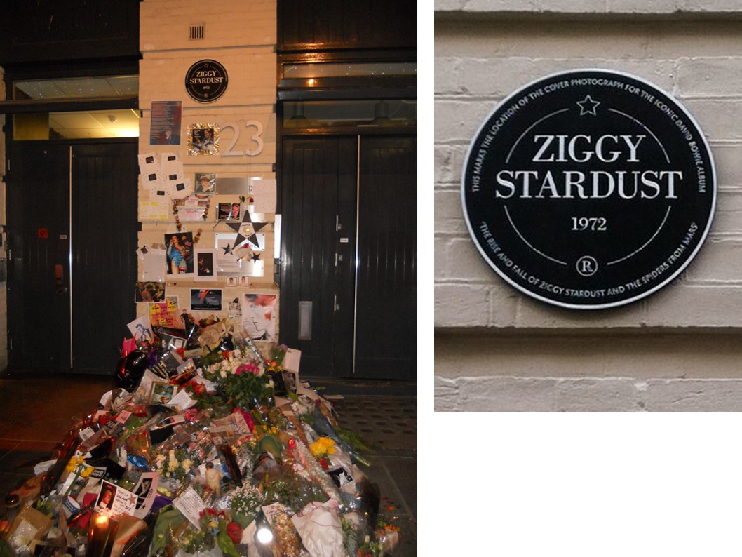 A plaque in Heddon Street marks the spot where Brian Ward photographed Ziggy Stardust - who fell to earth here in 1972. The iconic photography on the cover of TRaFoZSatSfM has meant that Heddon Street is a long-standing site of Bowie pilgrimage  #festivalCHAT2020 (3)