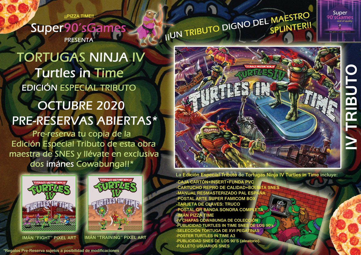 Super90sGames's tweet photo. Las Tortugas en el tiempo🐢🧭 viajan desde el año de lanzamiento 1992, hasta este año 2020 para recibir como se merece un gran homenaje por su juego más legendario!🍕🍕🍕 #TurtlesIV #TurtlesinTime en #EdiciónEspecialTributo muy pronto para tu #SuperNintendo Super 16 bits!🙌🥳💪 https://t.co/sLSZ7o7Lxg