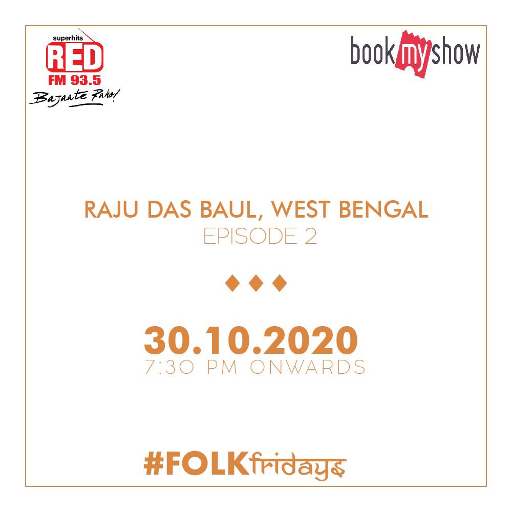 Artists for Artists presents #FolkFridays 
EPISODE 2 // Raju Das Baul, West Bengal, (@rajudasbaul) presented by Salim-Sulaiman, 30th October 2020, 7:30 PM.

Do your bit in supporting our Indian folk artists and join us this Friday, 30th October. Link : in.bookmyshow.com/events/artists…