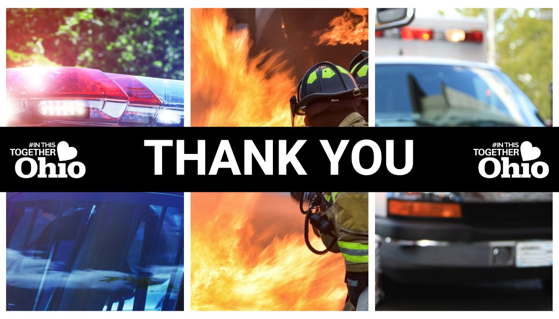 GovMikeDeWine's tweet image. On #FirstRespondersDay and every day, we are grateful for Ohio's law enforcement officers, firefighters, and paramedics who are the first on the scene when someone needs help. #ThankYou for all you do for the citizens of Ohio. #InThisTogetherOhio