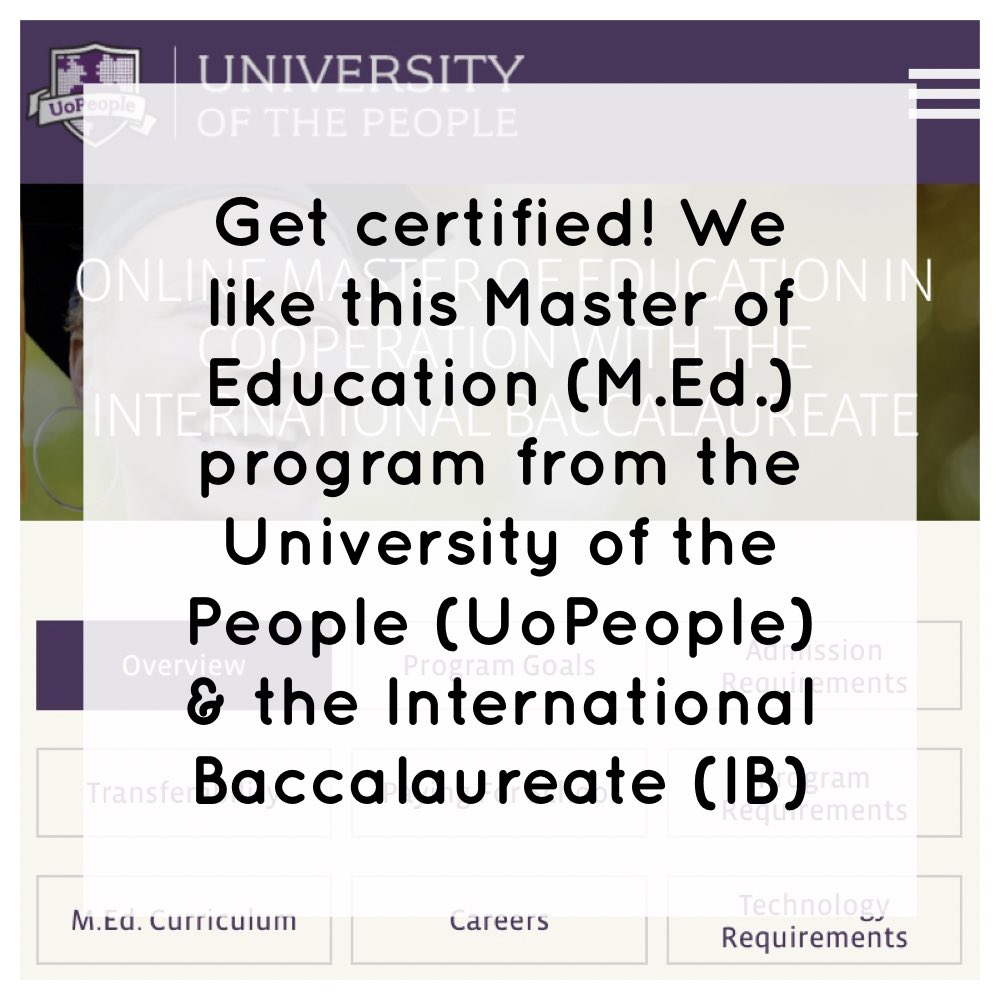 teachapply's tweet photo. Get certified. We like this Master of Education (M.Ed.) program from the University of the People (UoPeople) &amp; the International Baccalaureate (IB)
https://t.co/PyyA0QrqVv
#masterofeducation #university #uopeople #ib #internationalschool 
#teacher #teachingjobs #teachapply #teach https://t.co/fPnbVkeLfK