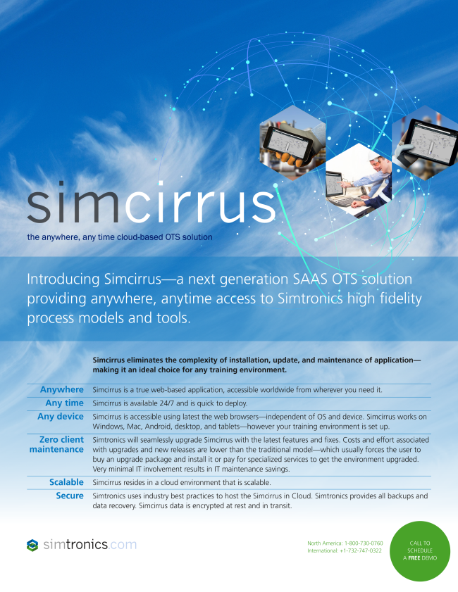 simtronicscorp's tweet photo. Introducing #SimCirrus—a next generation SAAS #OTS solution providing anywhere, anytime access to #Simtronics high fidelity process models and tools. https://t.co/RYCjuFincT