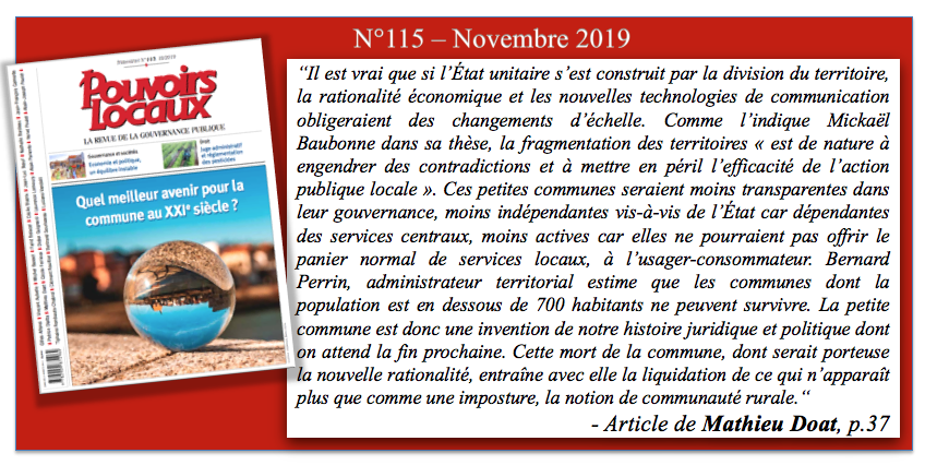 PouvoirsLocaux's tweet photo. ✒️#Extraitdelecture #PouvoirsLocaux n°115 – 2019. Article de Mathieu Doat „Les petites communes doivent-elles fusionner ? Ou « quand les œufs se rebiffent »"
#rétrospective #Subsidiarité #Décentralisation #Rural
📚→ La collection sur -> https://t.co/iAITHxjamc
@Territoire_Gouv https://t.co/AX5hESWopd