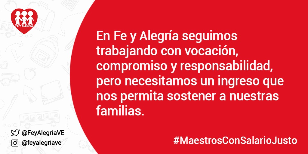 FMadrealberta's tweet image. En Fe y Alegría seguimos trabajando con vocación, compromiso, responsabilidad, pero hace falta también un ingreso que nos permita sostener a nuestras familias ¡#MaestrosConSalarioJusto YA! #28oct
