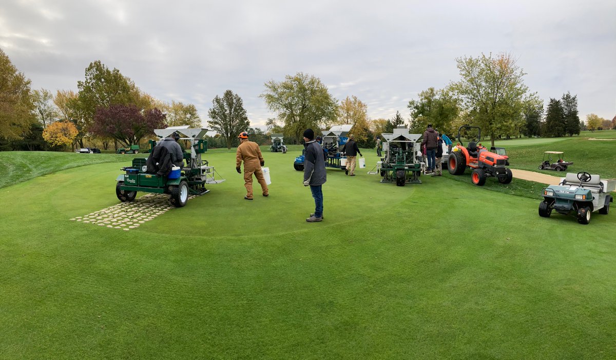 The crew were fantastic on yesterday's Drill and Fill.  All front 9 greens were drilled before the rain started at 6PM. If today's weather cooperates, as we work on the back 9, we should finish on schedule. 
Well done crew!  stgcc.com