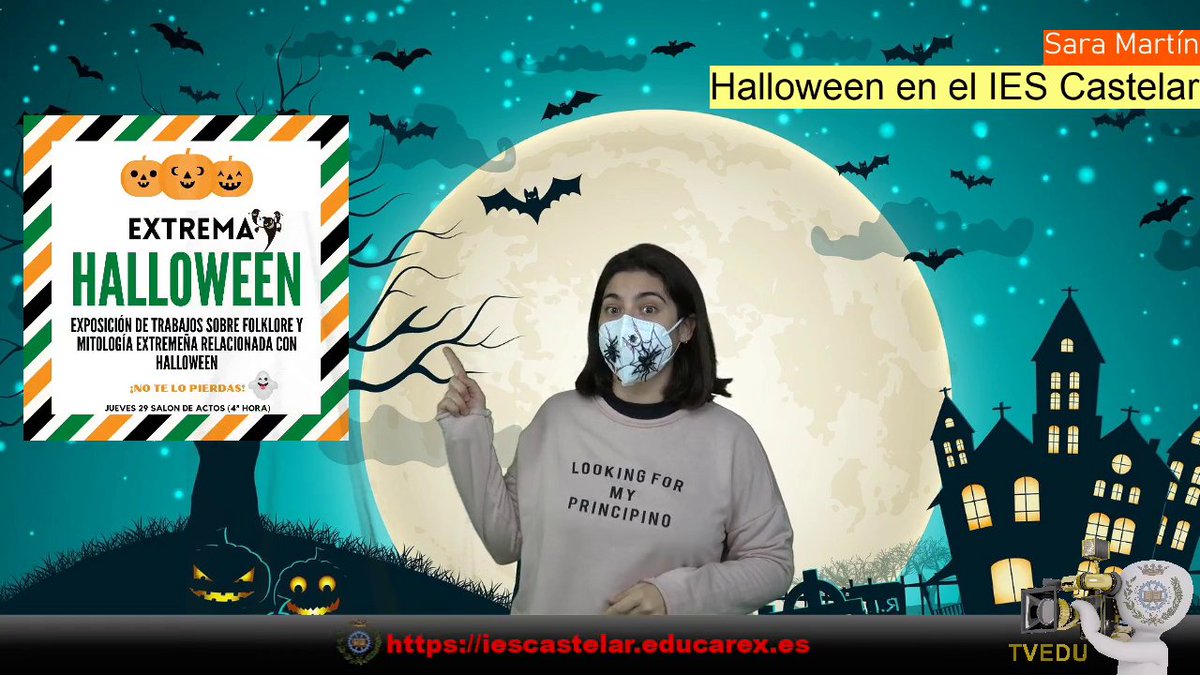 IESCastelar's tweet photo. #Halloween en el @IESCastelar
Sara anuncia la presentación y difusión de los trabajos realizados por el alumnado del IES Castelar sobre la temática #Halloween
🎬https://t.co/LcO8f589sR🎬
#TVEDU @enmarcha @InnovacionForm #Innovatedex #Inclutic #Cite_innovatedex https://t.co/5yHt4wfNyz