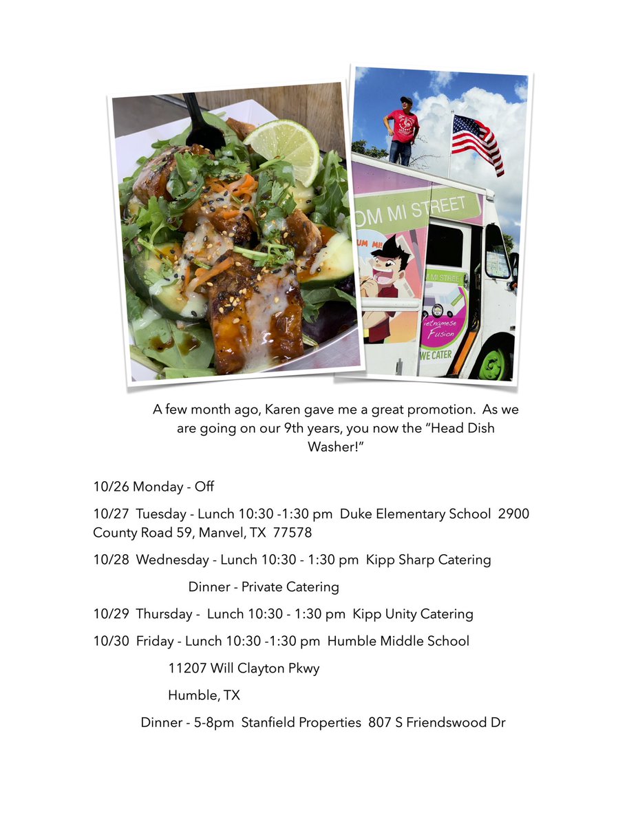 Here is our schedule this week 10/26-10/30! Come get your #nommifix