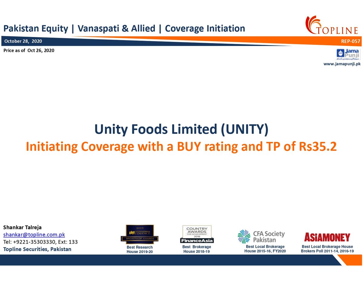 Unity Foods Limited (UNITY): Initiating Coverage with a BUY rating and TP of Rs35.2
#PSX #KSE100 #FrontierMarkets #EmergingMarkets #Topline #Pakistan #PakistanStockExchange #Economy #COVID19 #Foods
For Full Report
https://t.co/KR24qNlk3l https://t.co/aIaG16o4GU