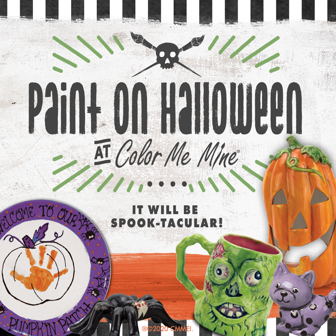 Enjoy our fun studio or paint at home! Find the location near you at colormemine.com/locations/ #colormemine #potterypainting #halloweenfunforkids #halloween