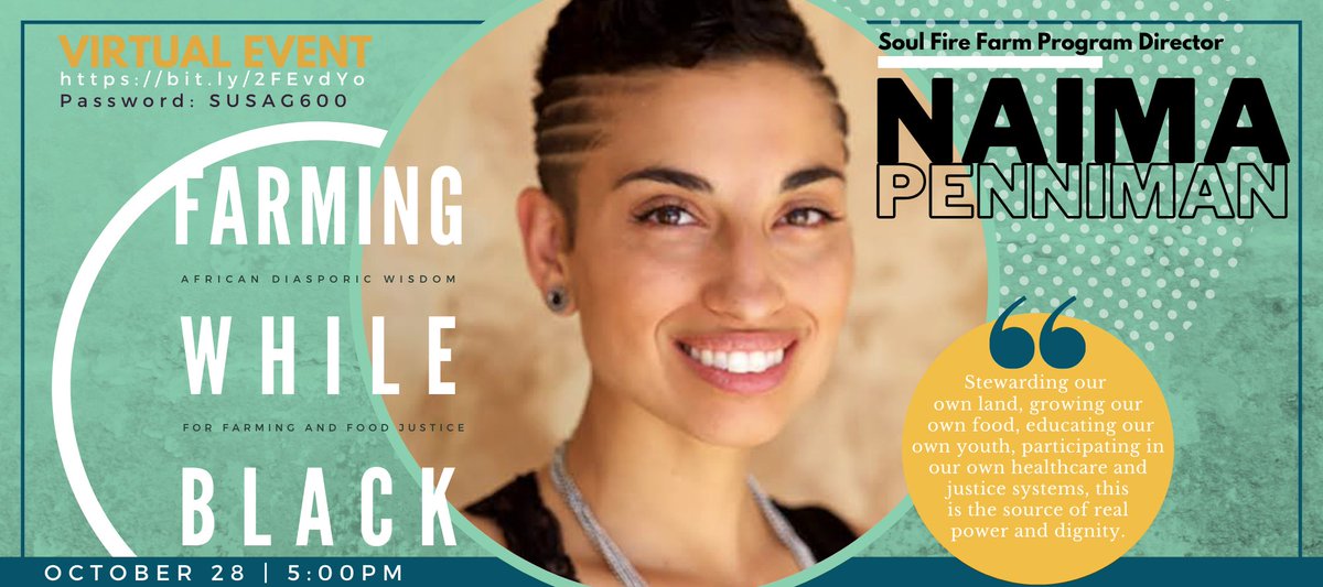 Join us today at 5 PM (Central) for Sustainable Agriculture Colloquium featuring Naima Penniman of Soul Fire Farm! More details here: susag.iastate.edu/farming-while-…