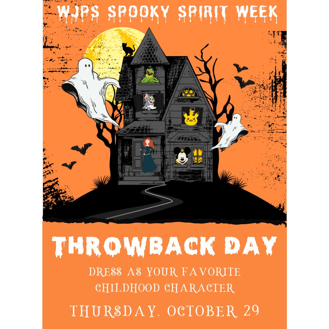WJPSPC's tweet photo. Thursday is Throwback Day! Dress up as your favorite childhood character (book, movie, tv) https://t.co/veWSSKxvZ0