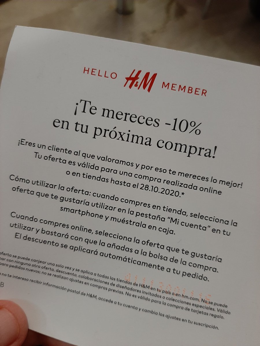 EvaAlvarez87's tweet photo. @hmespana recibido hoy en mi buzón, anda que dais margen de tiempo para utilizar el descuento... vaya que lo aproveche!! Madre mia... https://t.co/pXao07fCQI