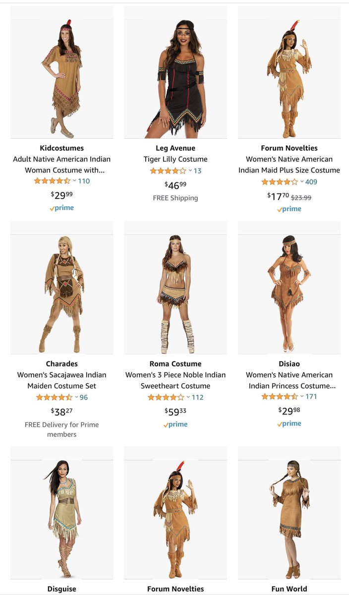 rebeccanagle's tweet image. It’s 2020 &amp;amp; these major retailers STILL sell racist caricatures of Native folks as #Halloween costumes.

@amazon has pages of options.