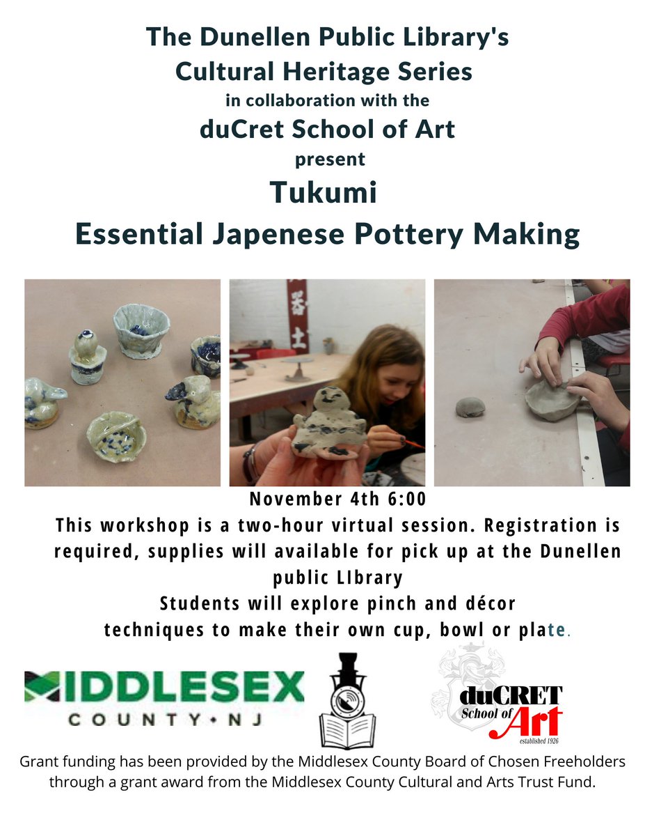 DunellenLibrary's tweet photo. To register email: Dunlibraryprograms@gmail.com
Grant funding has been provided by the Middlesex County Board of Chosen Freeholders through a grant award from the Middlesex County Cultural and Arts Trust Fund. https://t.co/ld9zzlp54L