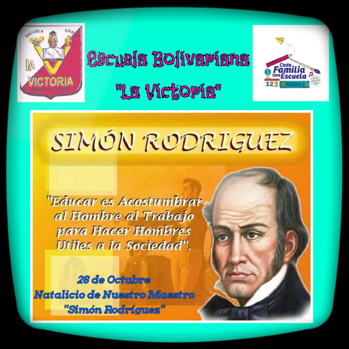 La E.B La Victoria conmemora el Natalicio del Ilustre Maestro de América Don Simón Rodríguez 👩‍🏫👨🏼‍💻 #CadaFamiliaUnaEscuela 
#Venezuelaclaseadistancia <a href="/COORDpdeJUNIN/">@defensoriaeducativa</a> <a href="/charlychaves/">Charly Rojas Chaves</a> <a href="/clifpdjunin2018/">@clifpdjunin2018</a> <a href="/2018Cra/">CDCE Junín Táchira</a> <a href="/Aristobulo_Psuv/">AristobuloPsuv</a>