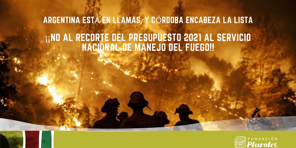 Plurales_org's tweet photo. 📢 #HOY se vota el Presupuesto Nacional 2021 y se prevé un recorte del 50% al Servicio Nacional de Manejo del Fuego. Exigimos a los Diputados Nacionales por Córdoba que no sean cómplices y protejan nuestros bosques nativos. #ManejodelFuegoSinRecorte #TodoFuegoEsPolítico https://t.co/6QteKI8ppS